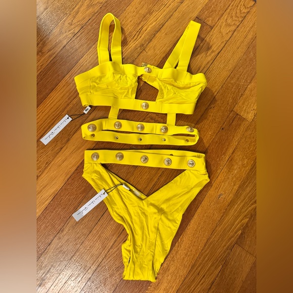 *yellow* NWT $450 Monica Hansen Rich‎ & Fab Cut Out Bikini Red Gold Revolve set - Picture 4 of 6